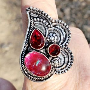 New Triplet Opal & Garnet 925 Silver Ring.